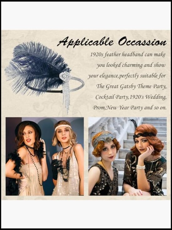 Gatsby Flapper Headband Rhinestone Tassel Roaring 20s Party Accessory Stretch main image 7